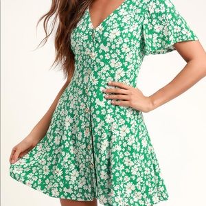 Lulus Green Floral Print Dress | XS